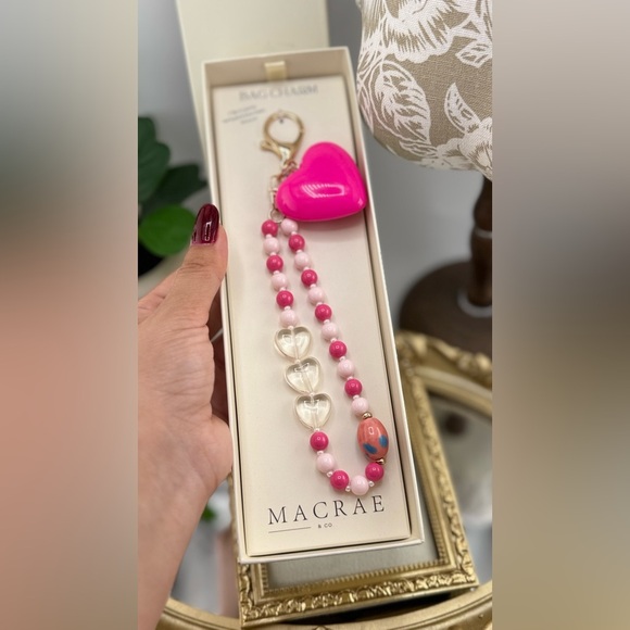 MacRae & Co. Pink Heart Bag Charm Keychain – Beaded Design - Picture 5 of 8